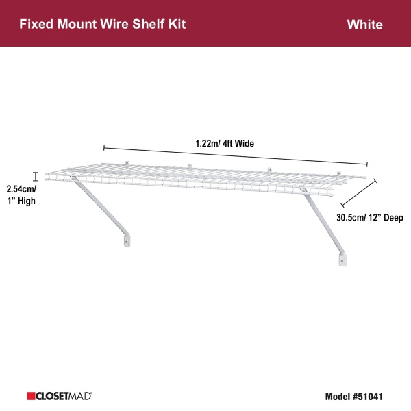 1041 - 4ft wide 12inch deep pre pack shelf kit