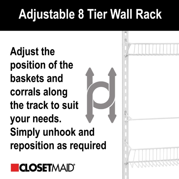 Wall Rack Adjustable 1231 - Adjustable 8 Tier Wall Rack 12inch Wide