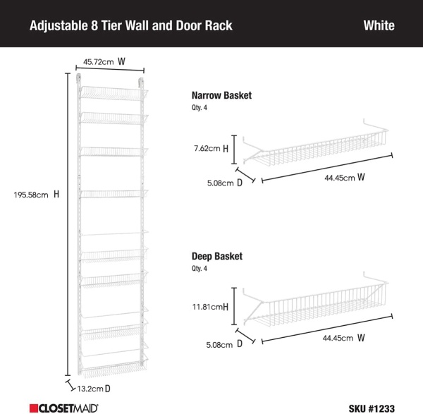 Wall Rack Adjustable 1233 - Adjustable 8 Tier Wall Rack 18inch wide